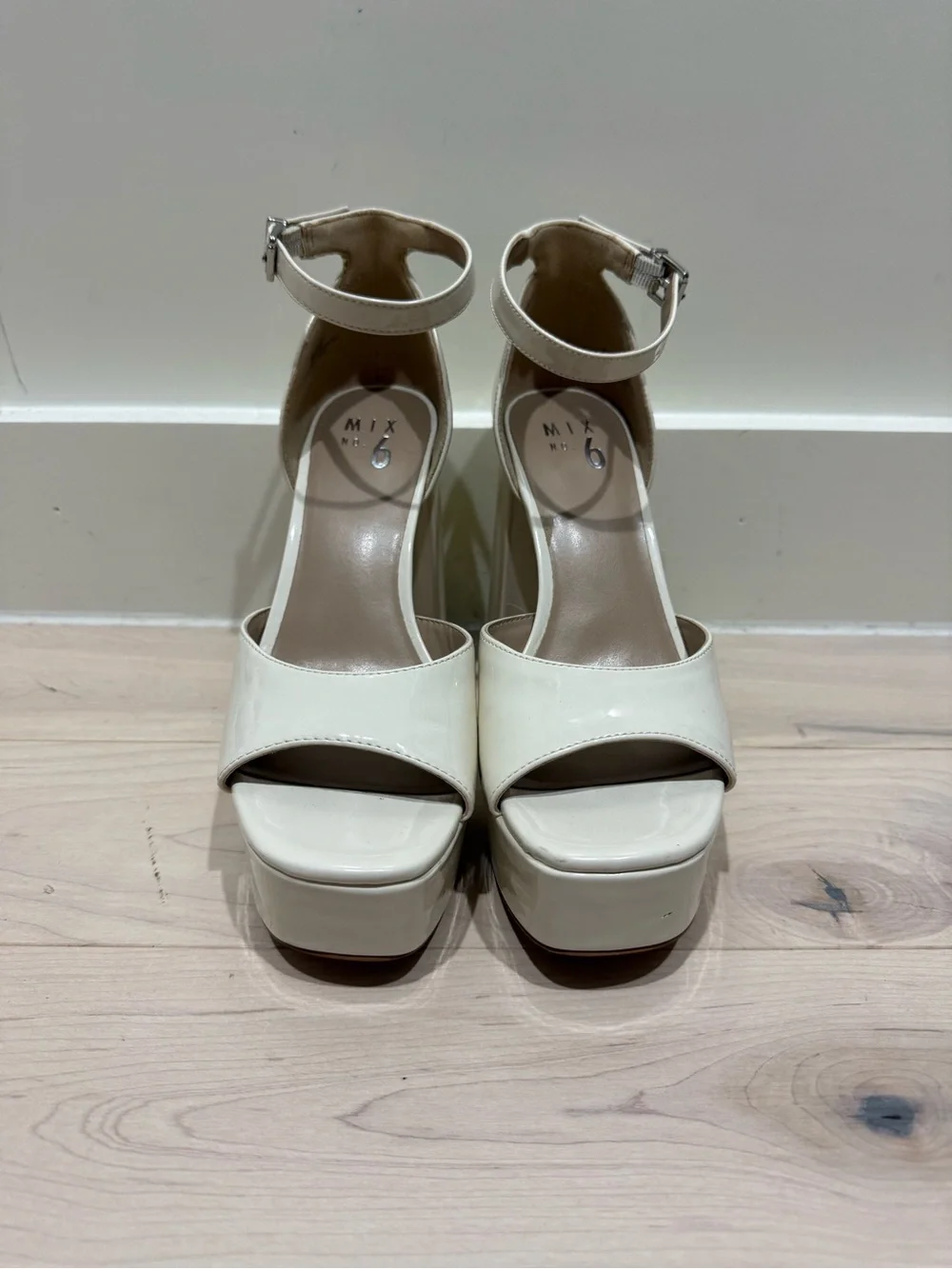 Mix No. 6 Ivory Patent Platform Ankle-Strap Sandals